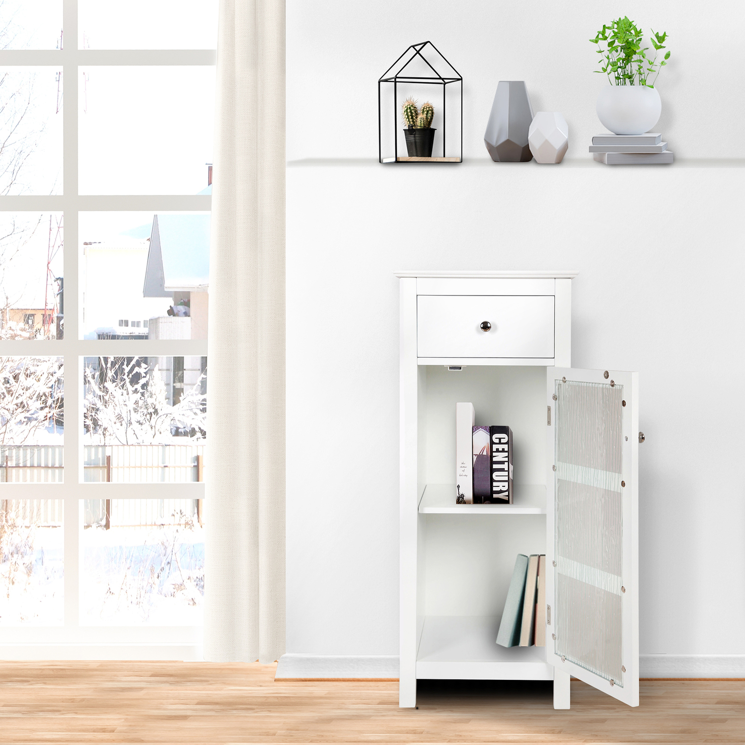 Teamson Home Bathroom Floor Cabinet Door Drawer White Connor Elg-579 - White