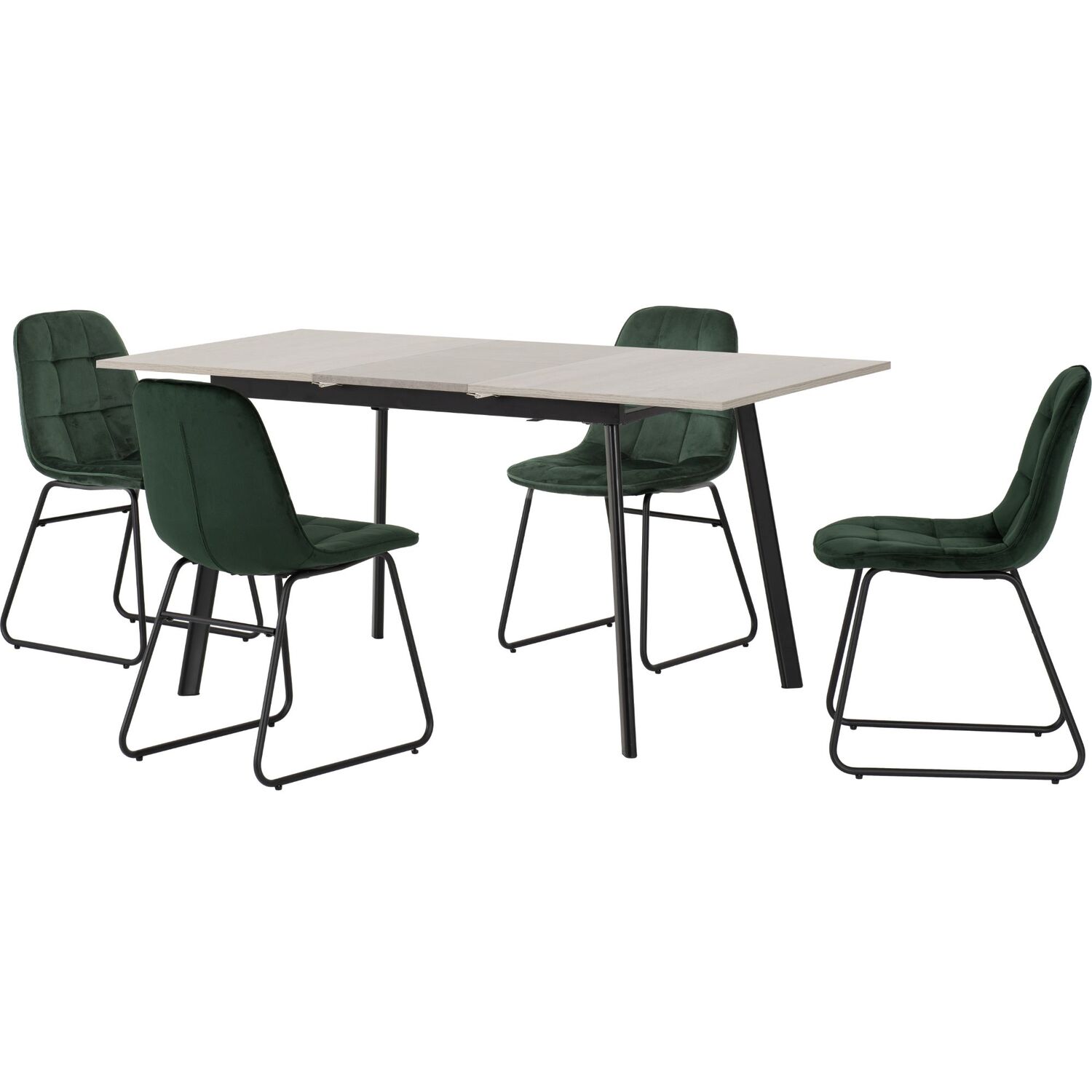 Avery Extending Dining Set With Lukas Chairs - Concrete Effect Table And Emerald Green Chairs