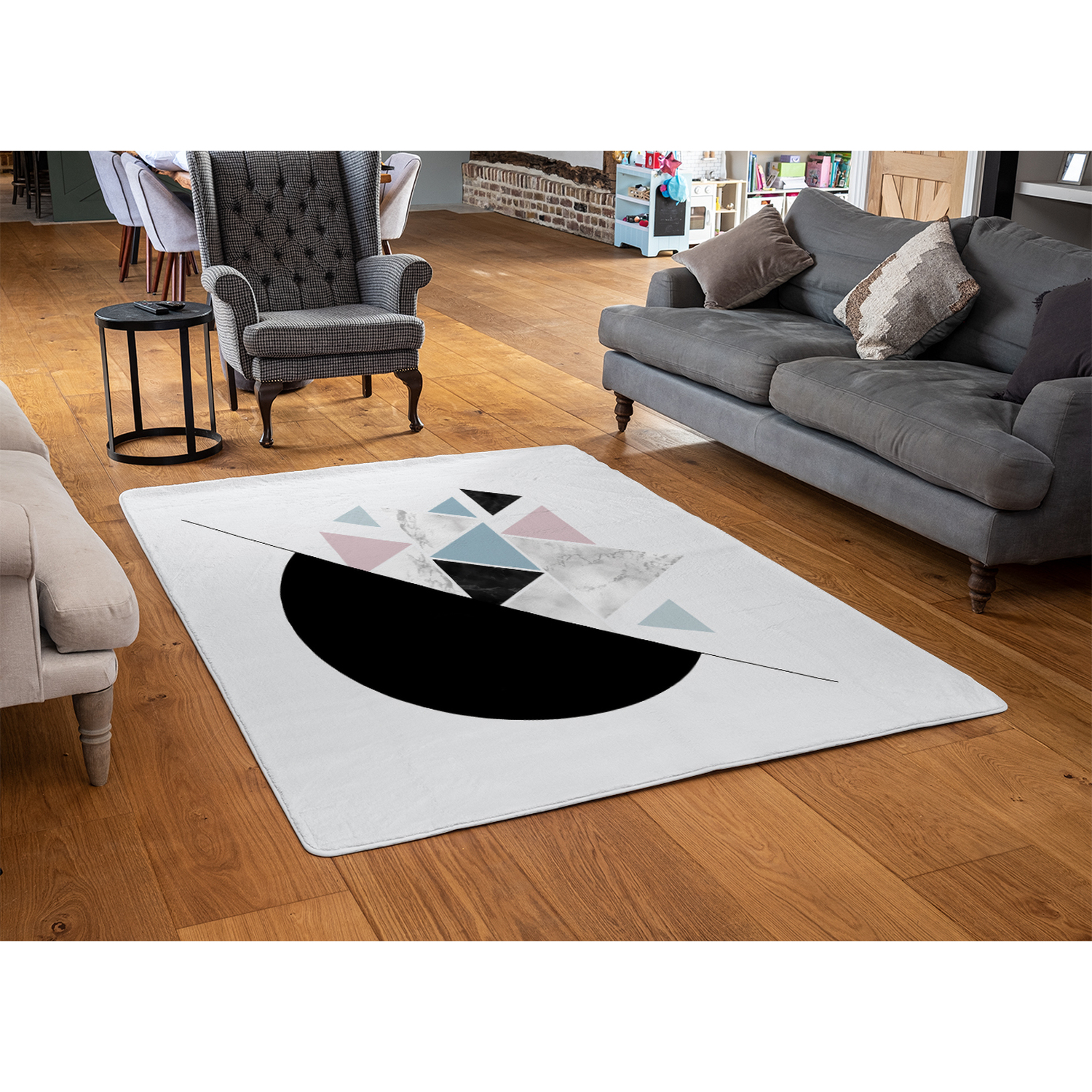 Triangles  Semi Circle Pattern Rug - Black / 150cm thumbnail
