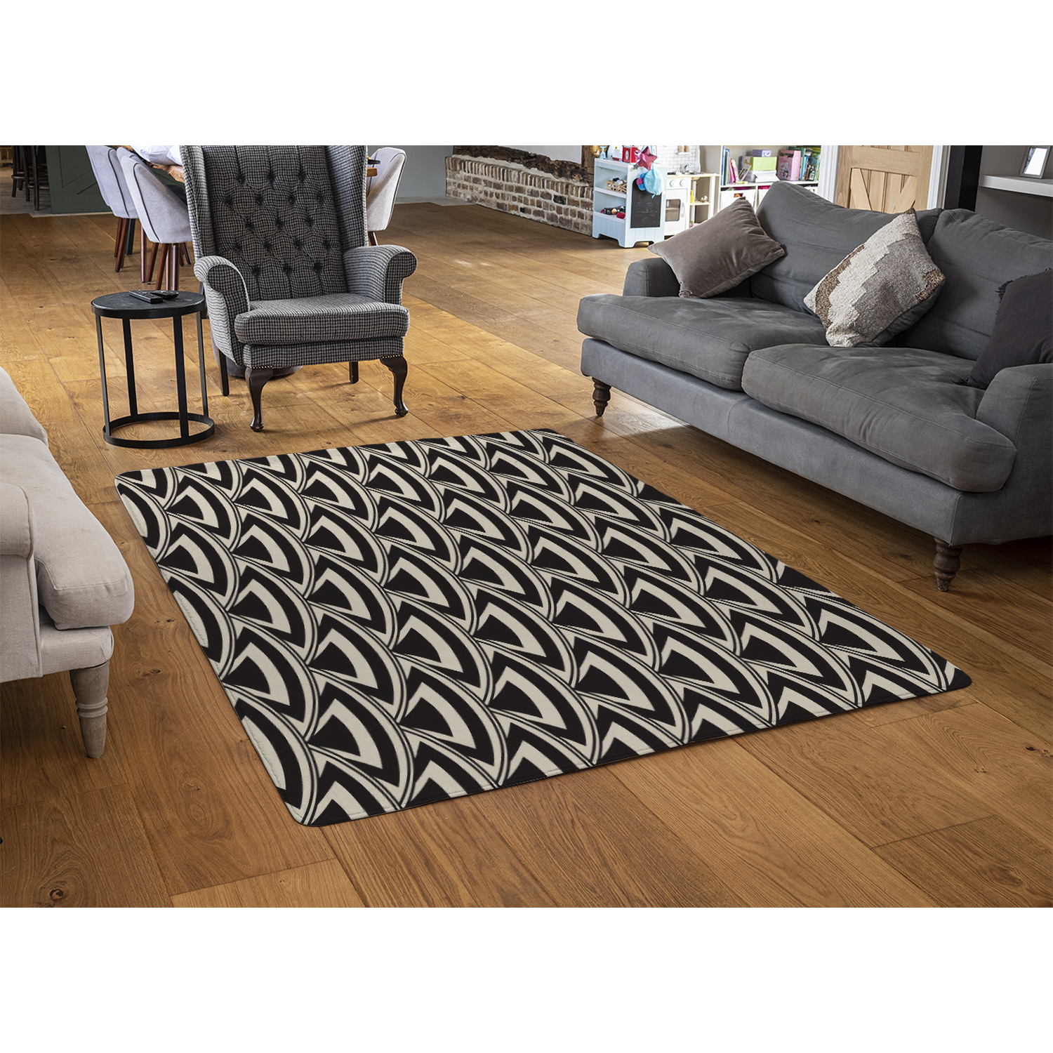 Geometric Arches Rug - Black / 150cm thumbnail