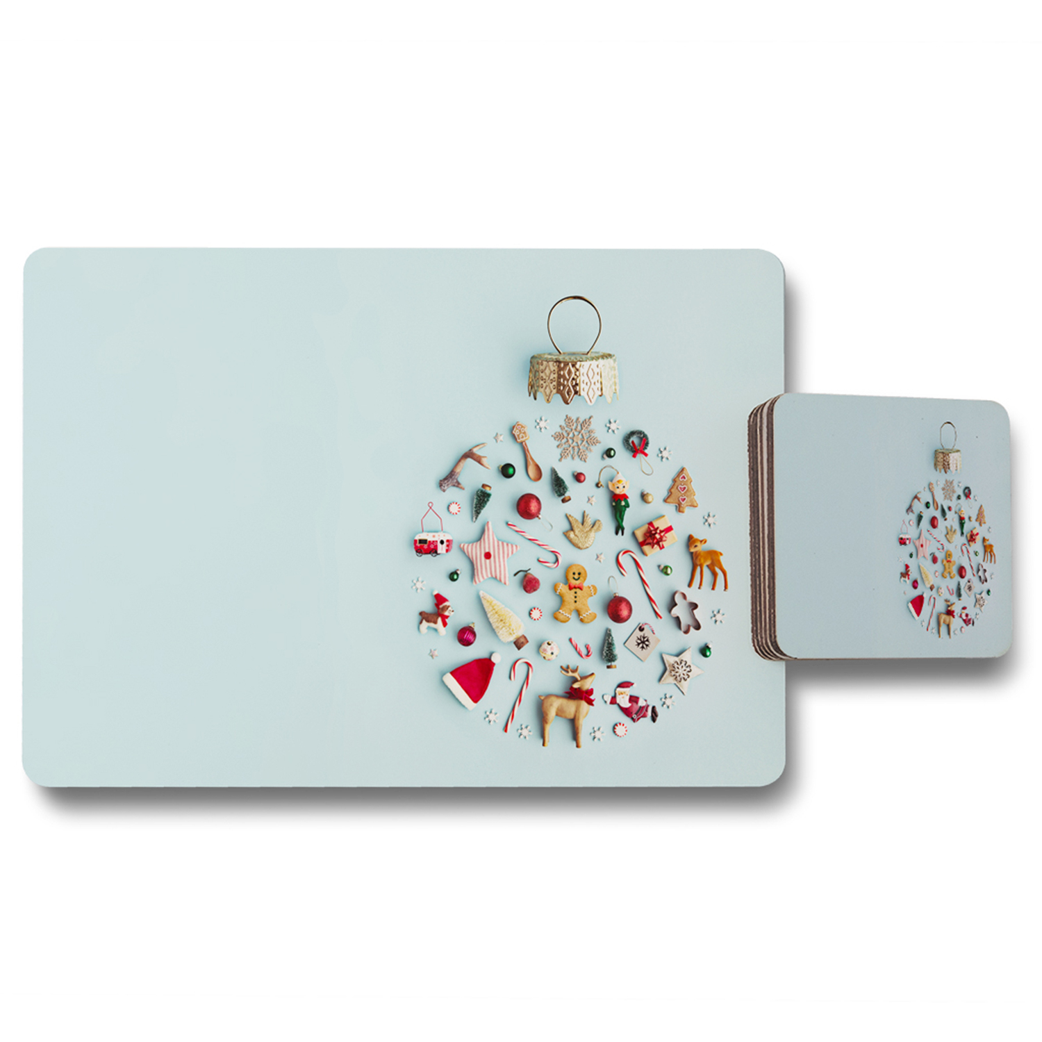 Christmas Objects Laid Out Dining Placemat  Coaster Set - Red