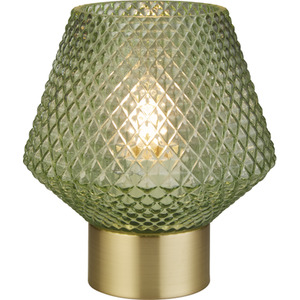 Green Glass Satin Brass Table Lamp