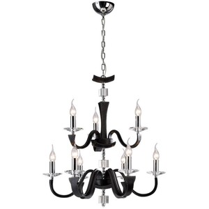 Nardini Ceiling Pendant Chandelier 2 Tier Chrome, Black Faux Leather, Crystal