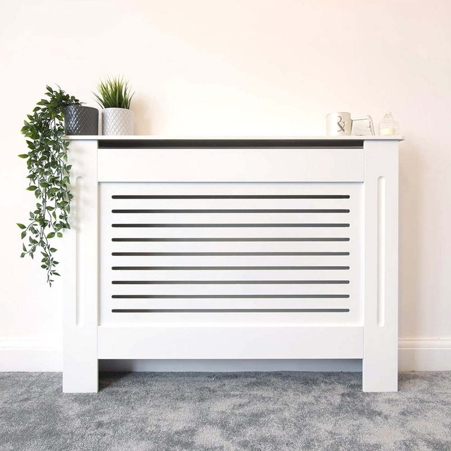 Horizontal Grill White Painted Radiator Cover Small with Extra Height