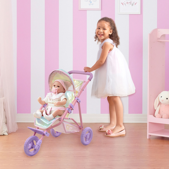 Olivia's Little World Doll Jogging-Style Pram, Pink,Grey