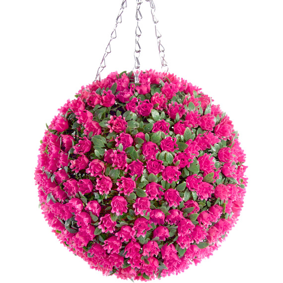 Best Artificial 28cm Pink Rose Hanging Basket Flower Topiary Ball