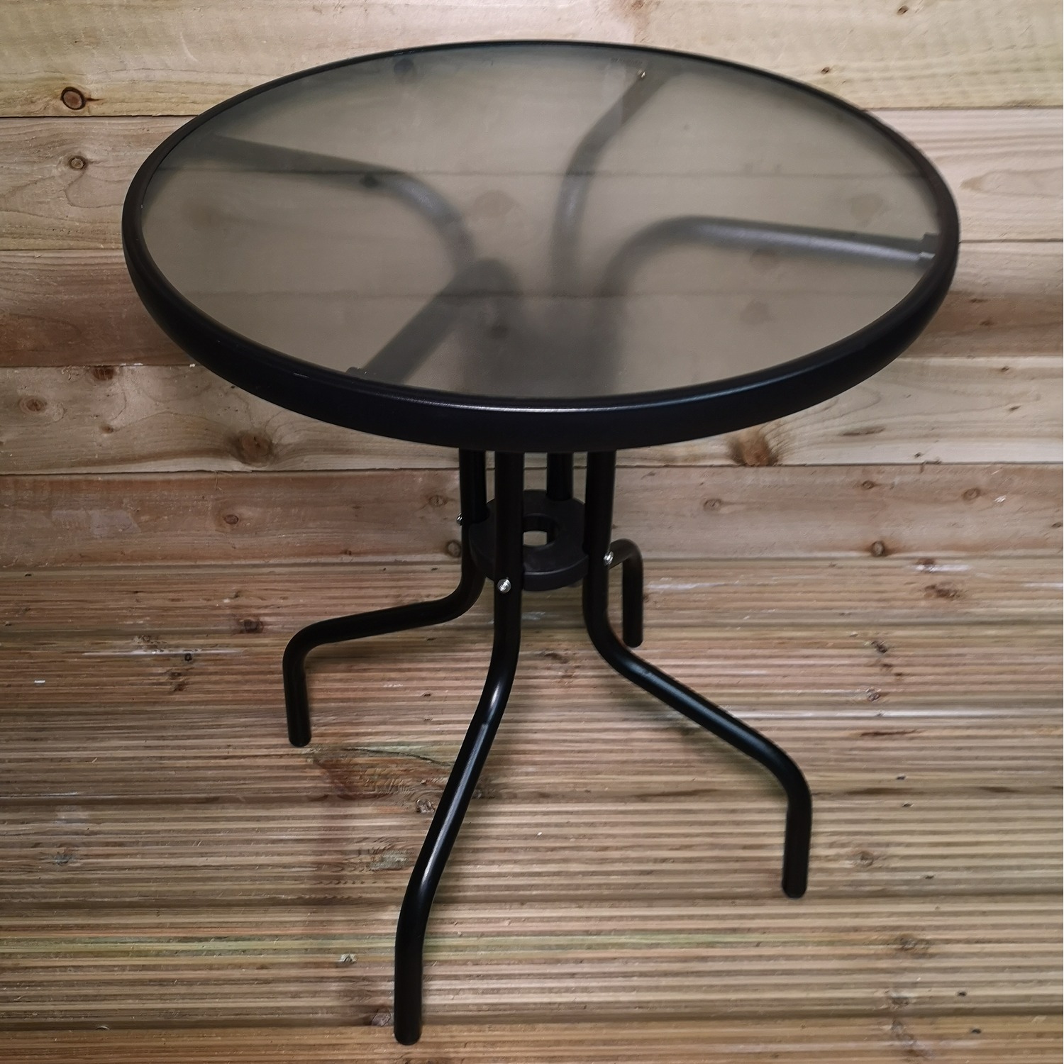 3pcs Outdoor Bistro Set Glass Table And Two Folding Chairs - Grey