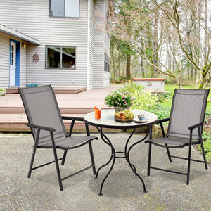 2 Pcs Folding Chairs in Fabric and Metal Grey