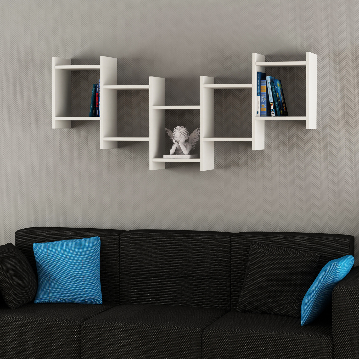 Decortie Bat Modern Floating Shelf - White
