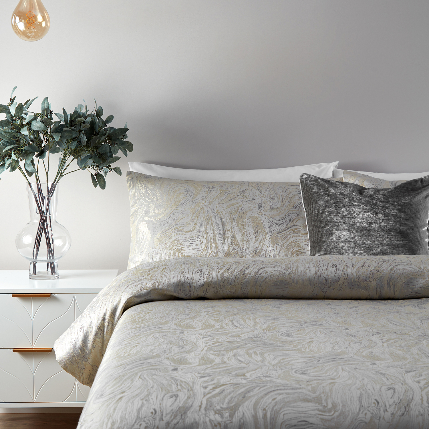 Swirling Jacquard Duvet Cover Set - Oyster Double
