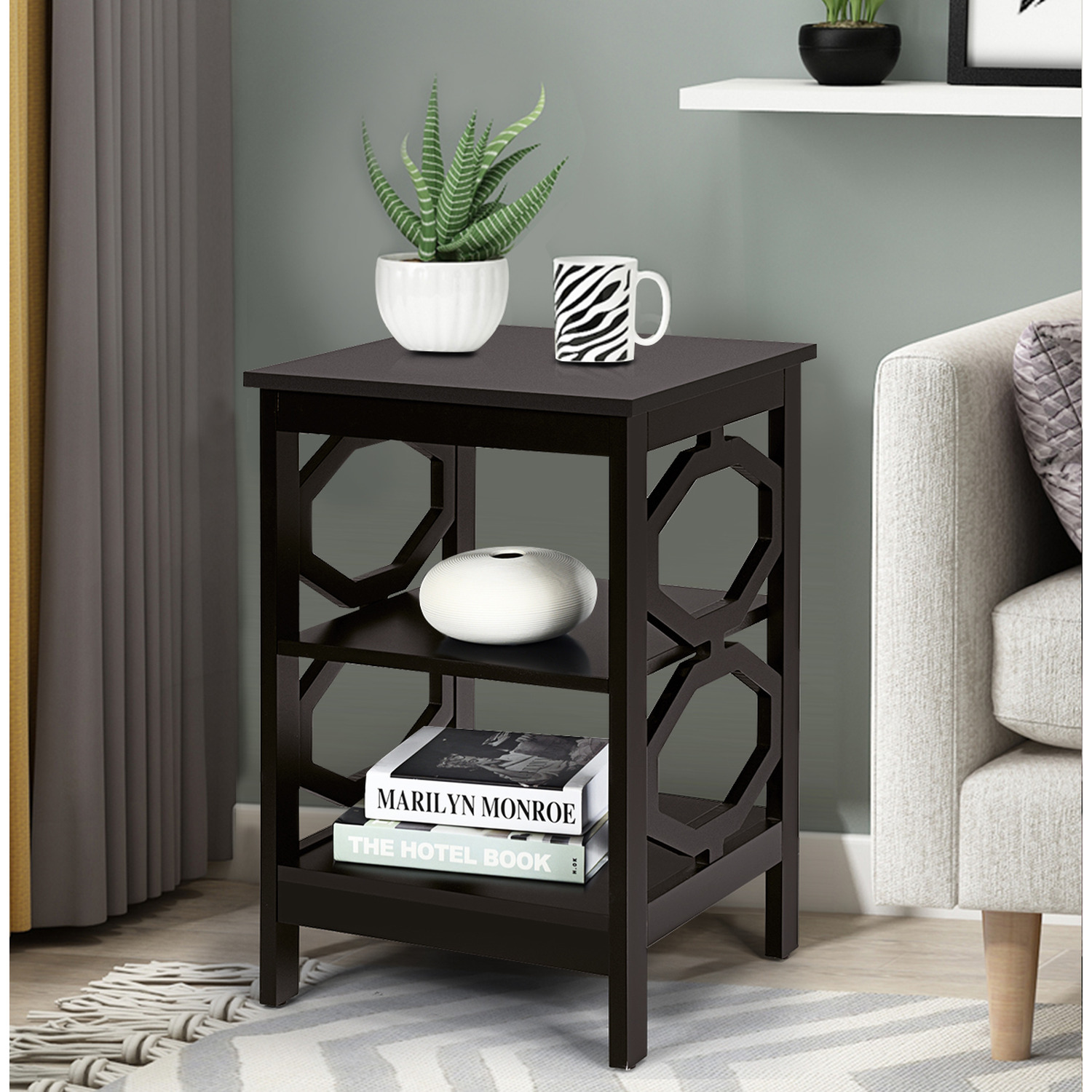 3-tier Sofa Bedside Table End Table - Brown