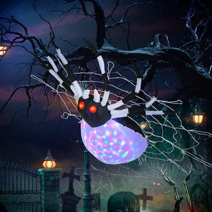 HOMCOM 5FT Long Hanging Halloween Inflatable Spider with Built-in LED Lights