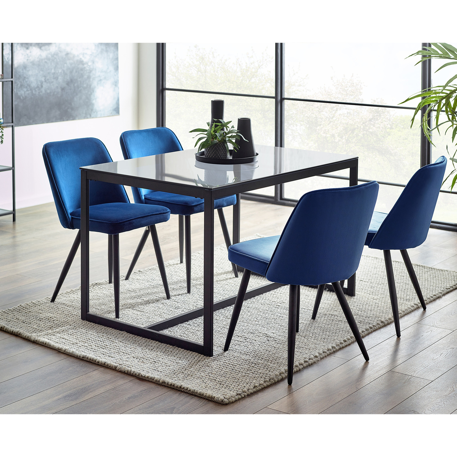 Julian Bowen - Chicago Dining Table and 4 Burgess Chairs Set - Smoked Glass thumbnail