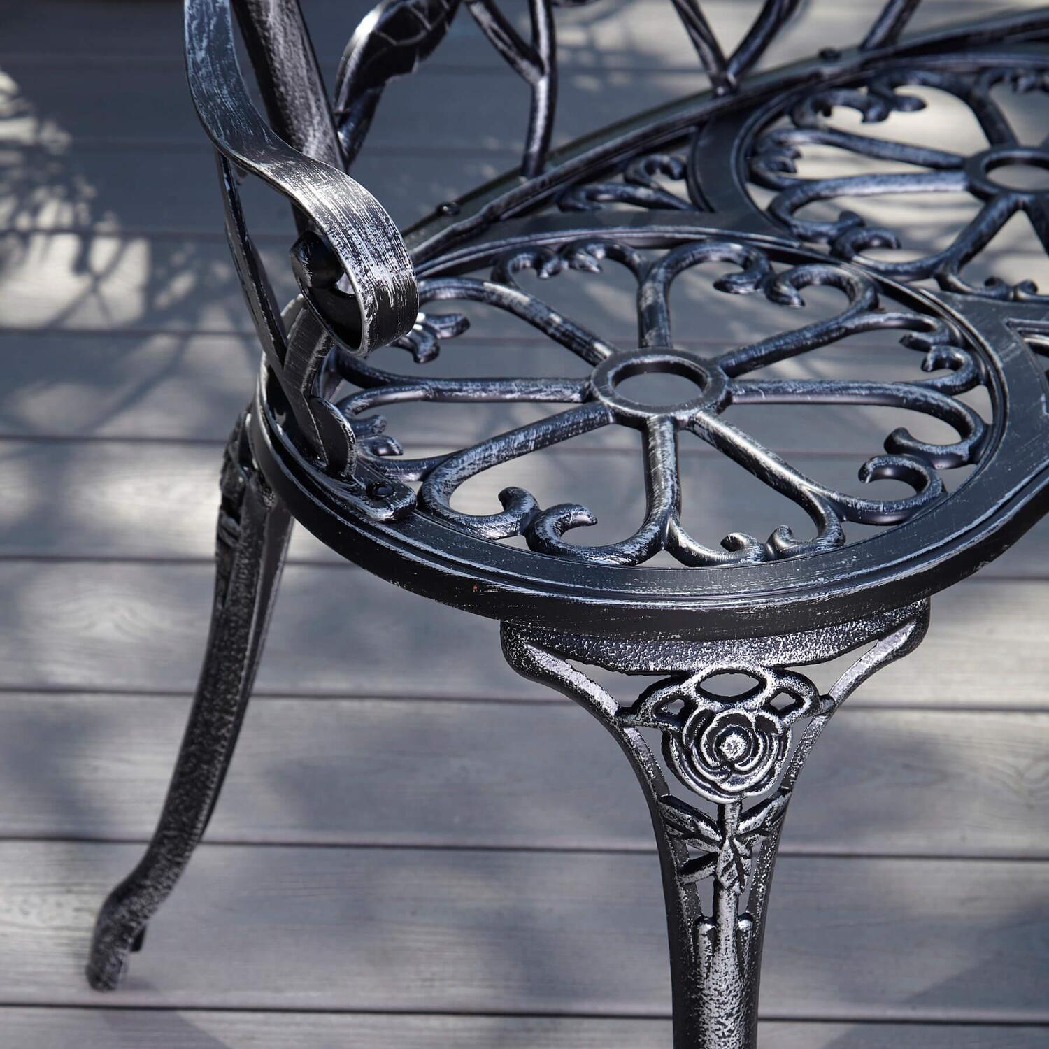 Home Source Rose Detail Metal Outdoor Garden Bench - Grey