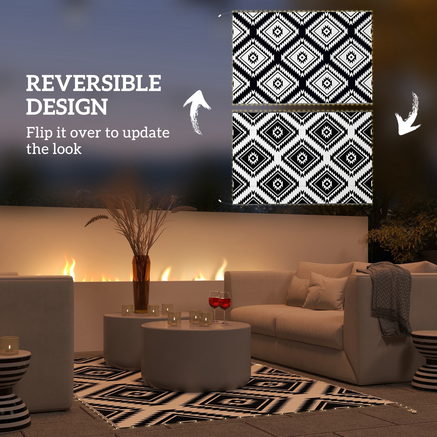 Reversible Outdoor RV Rug with LED String Light 844-836V00MX