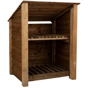 Single Bay Wooden Log Store With Reverse Roof And Kingling Shelf