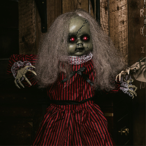 Animatronic Walking Doll Halloween Decoration with Light up Eyes  Sound FX