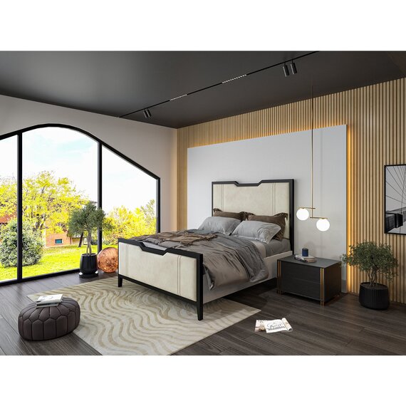 Carlo Metal Line Bed - Marble Fabric