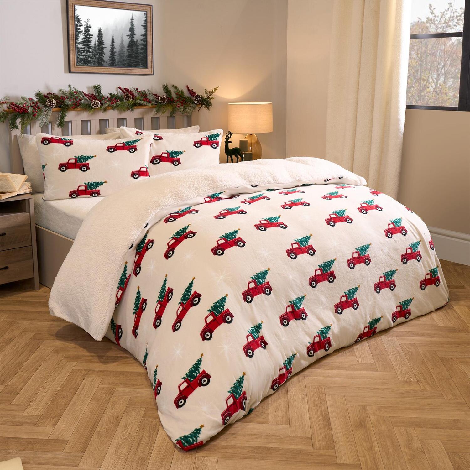 Home For Christmas Sherpa Duvet Set - Natural King
