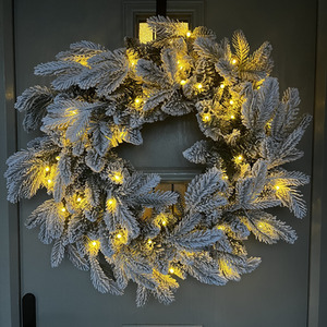 60cm Premium Prelit Snow Flocked Christmas Wreath