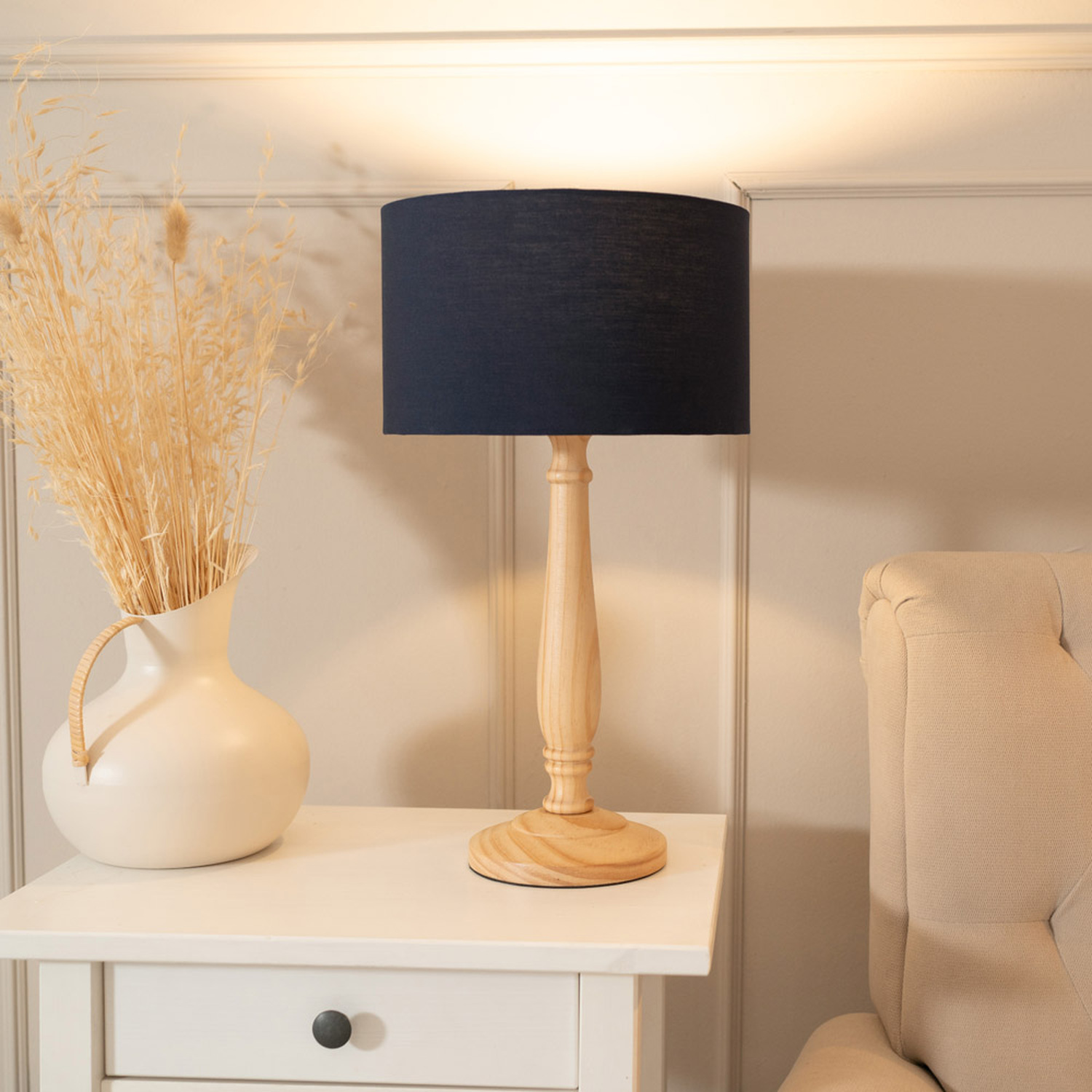 Image of Victoria Light Wood Table Lamp Drum&hellip;
