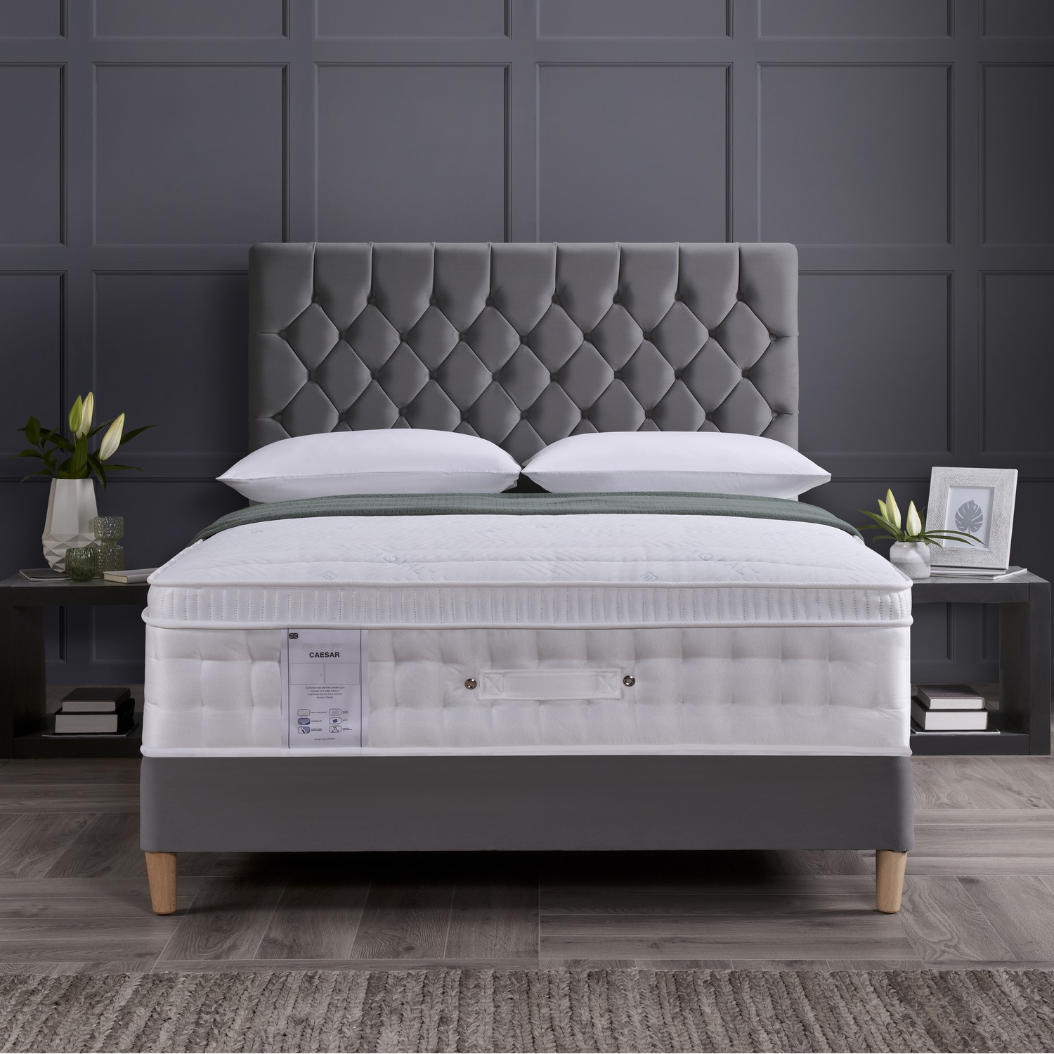 Caesar 2000 Pocket Sprung Foam Pillow Top Mattress - White Double Foam Latex Polyester Satin