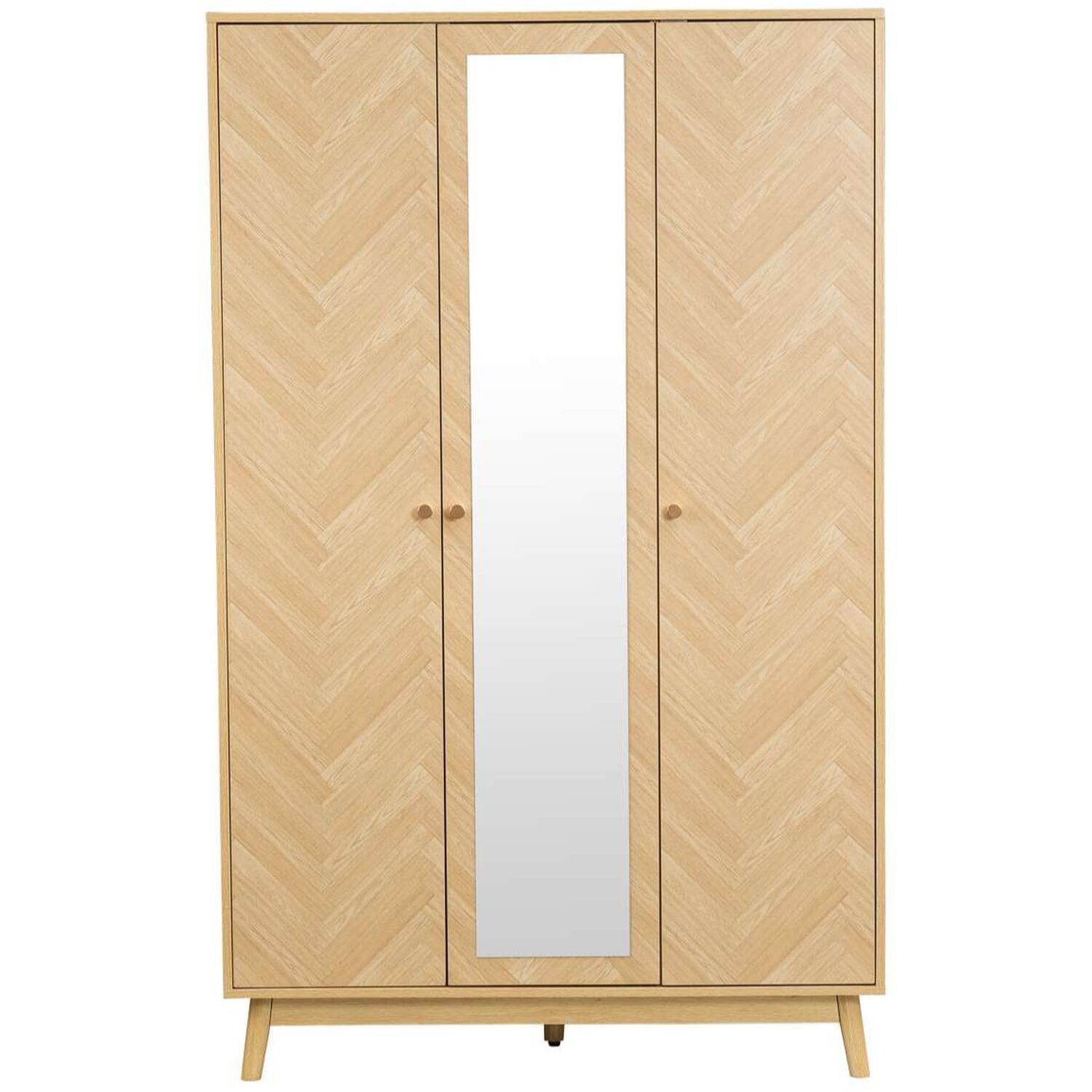 3 Door Oak Brown Wooden Wardrobe With Mirror Birlea Herringford - Oak