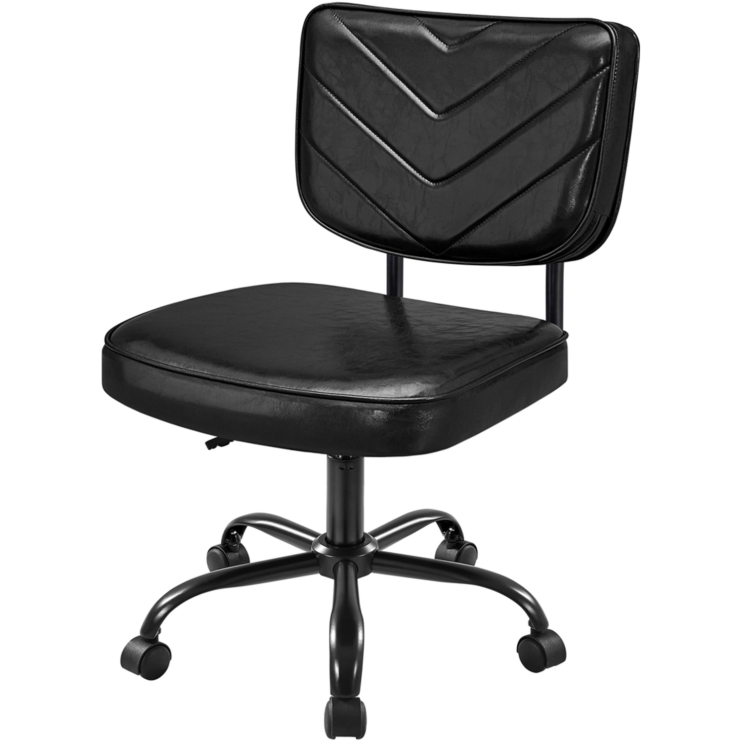 Faux Leather Armless Home Office Chair With Wheels - Black