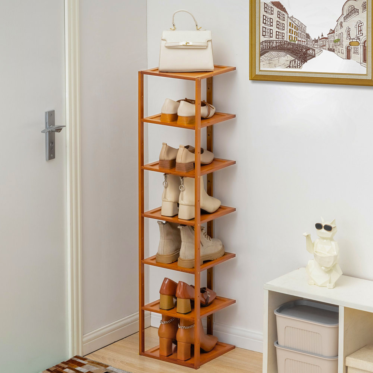 7-tier Entryway Bamboo Shoe Rack - Brown