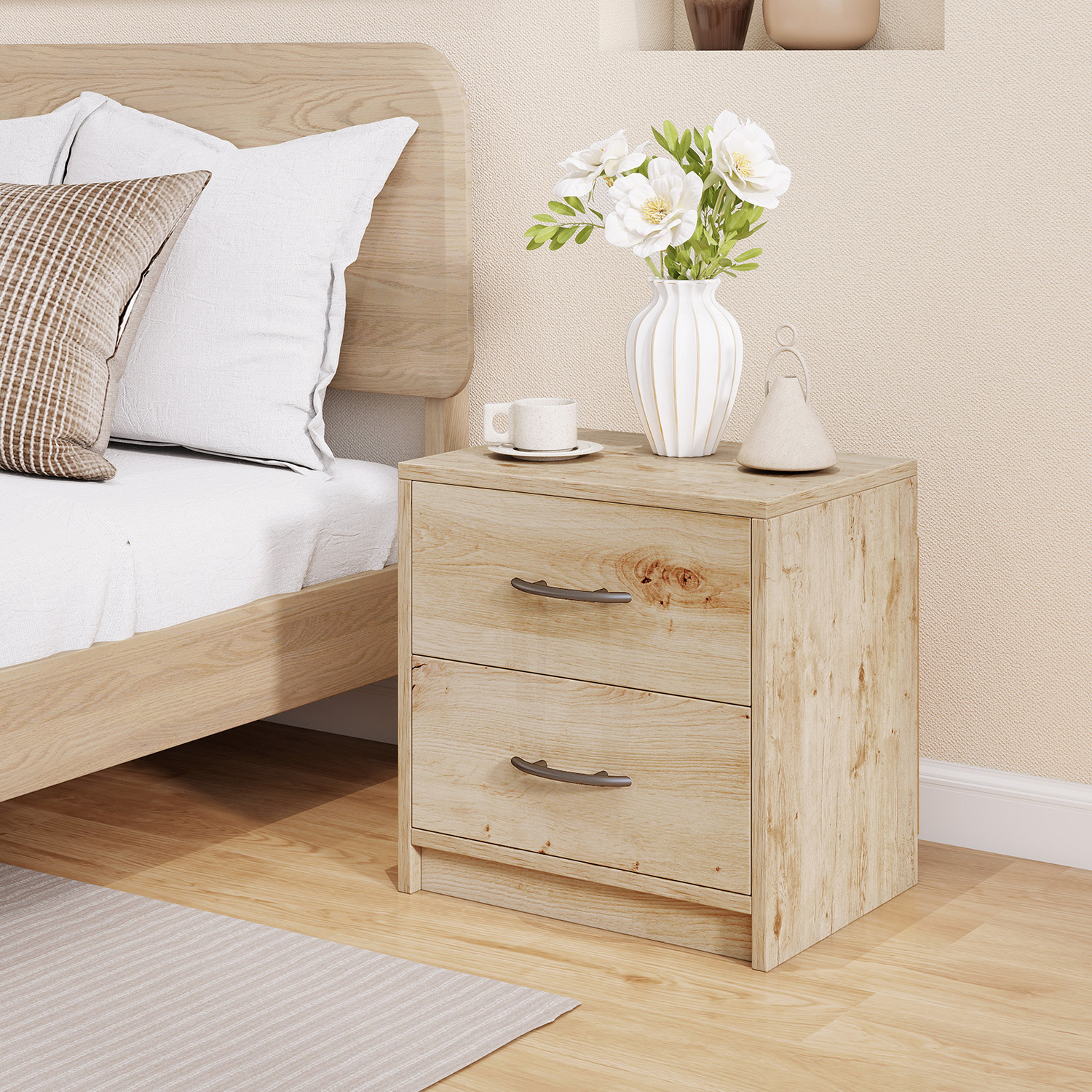 2-drawer Nightstand Modern Bedside Table - Brown