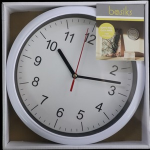 White Round Quartz Wall Clock Battery Operated 24cm Minimalistic