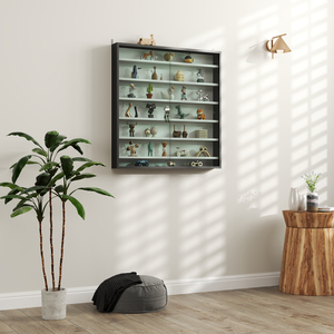 HOMCOM 7 Tier Wall Display Cabinet Black