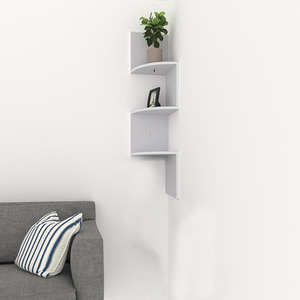 Livingandhome 3-Tier Wooden Zigzag Floating Corner Shelf