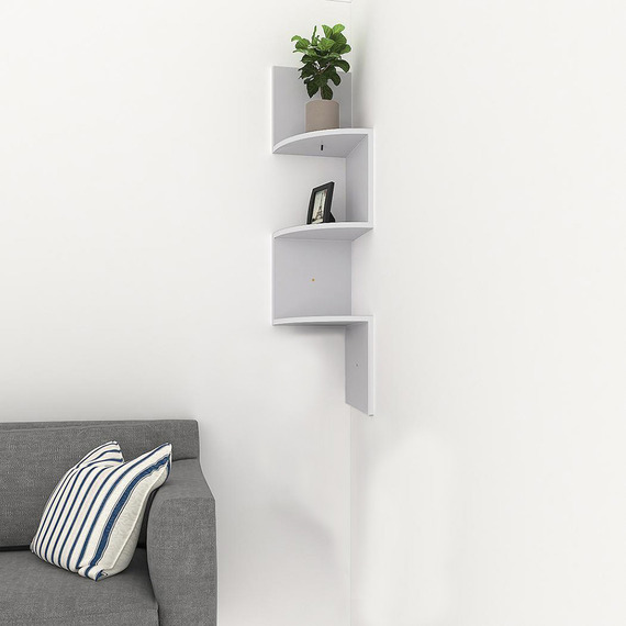 Livingandhome 3-Tier Wooden Zigzag Floating Corner Shelf