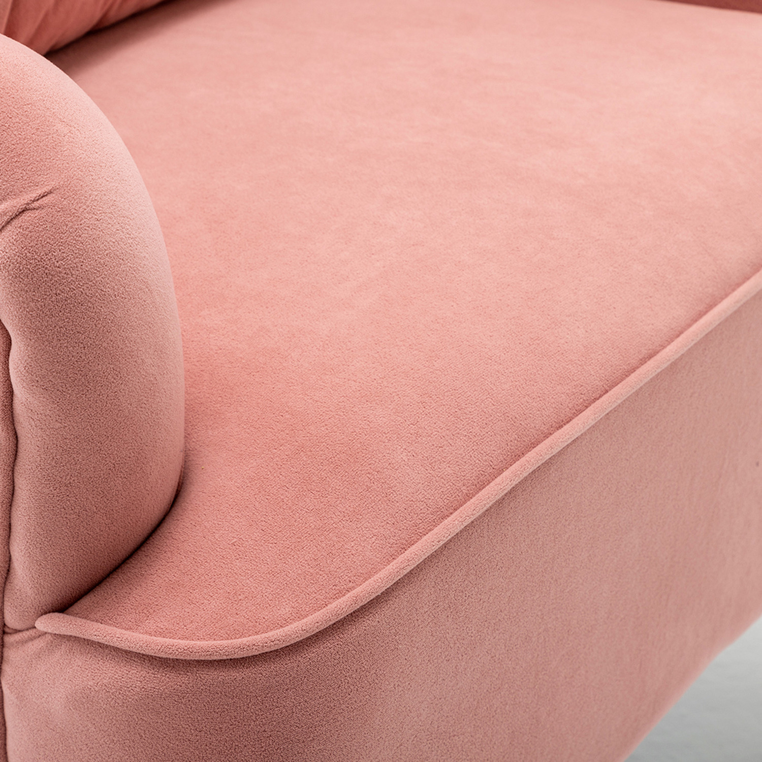 Curved Back Single Armchair With Lumbar Pillow And Footstool - Pink