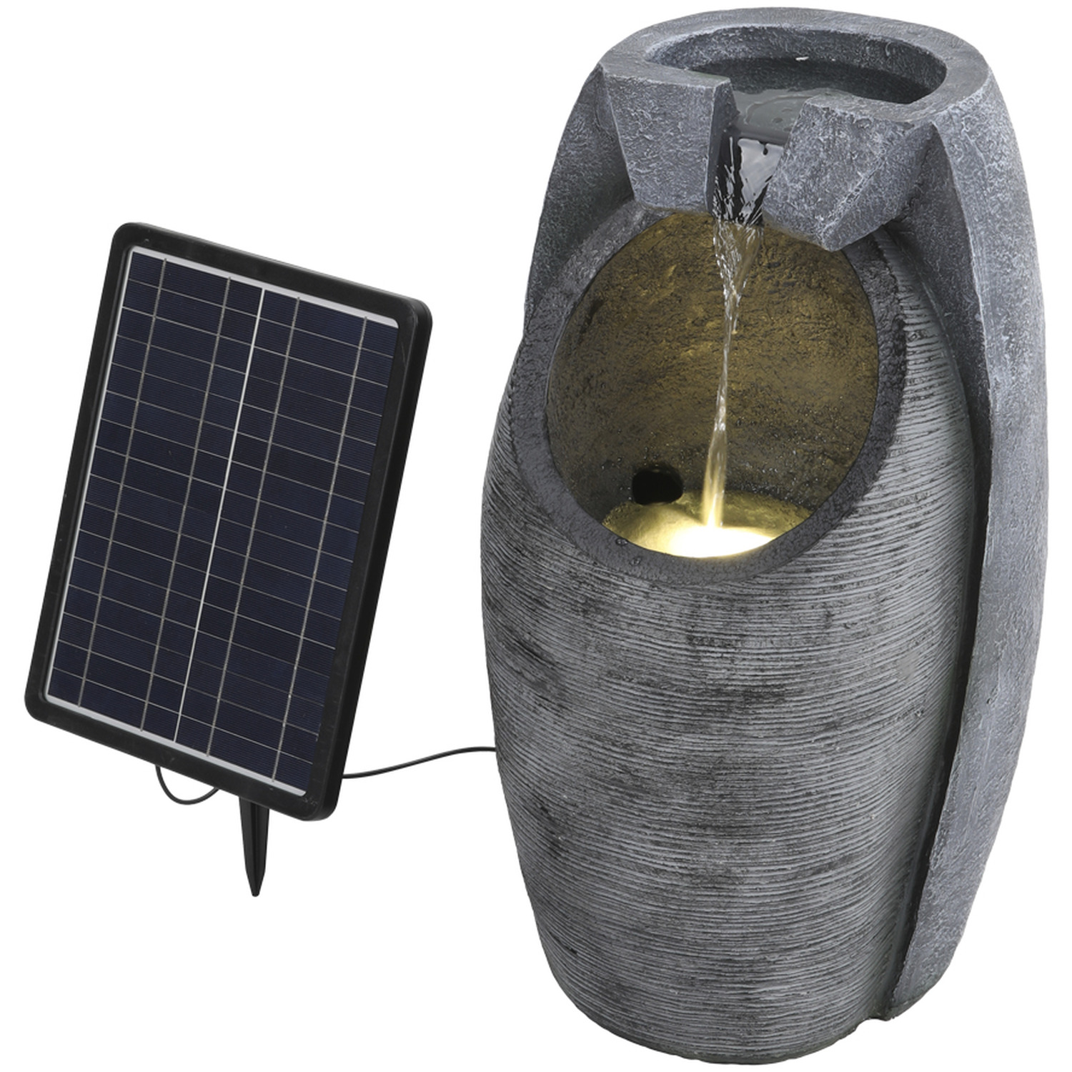 Livingandhome Solar Powered Water Jar Fountain With Led Light - Grey