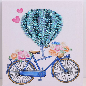 Hot Air Balloon Bicycle Sequin Embroidery Wall Art Kit