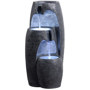 Outdoor Garden Modern 3-Tier Cascading Water Fountain with LED Lights, Black