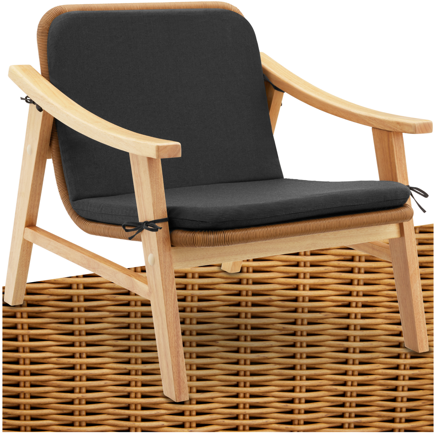 Rattan Garden Chair - Varnished Wooden Frame Lounge Armchair - Nature