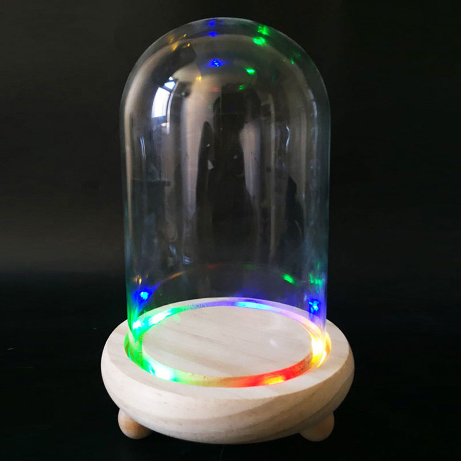 Decorative Glass Dome With Wooden Base - Clear 12cm 20cm