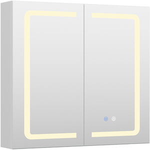 Double-Door Bathroom Mirror Cabinet with LED Lighting