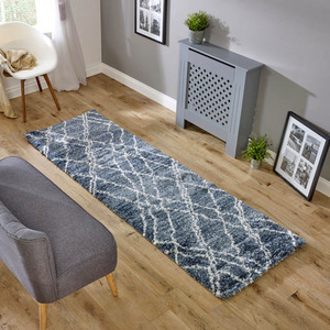 Blue Ivory Moroccan Berber 50mm Shaggy Area Rug - Alto AL01