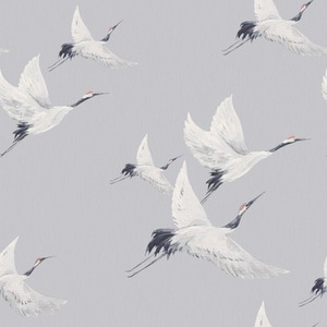 Soaring Cranes Wallpaper in Grey