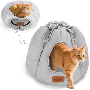 2 In 1 Cat Cave Igloo Bed for Indoor Cats 40x40x37cm Grey