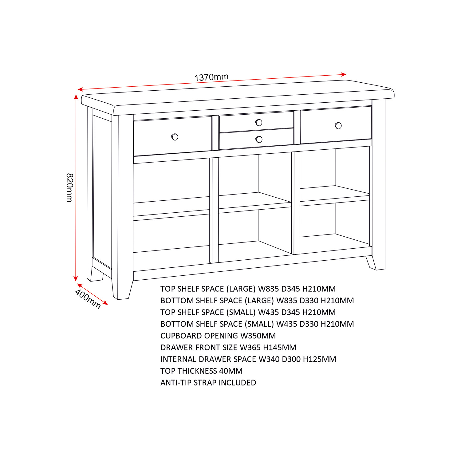 Windsor 3 Door 3 Drawer Sideboard Fully Assembled - Ivory