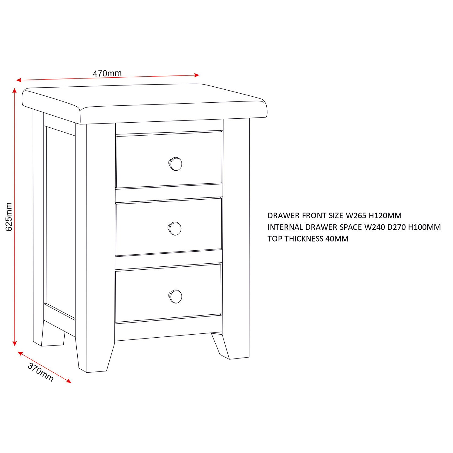 Windsor 3 Drawer Bedside Fully Assembled - Ivory