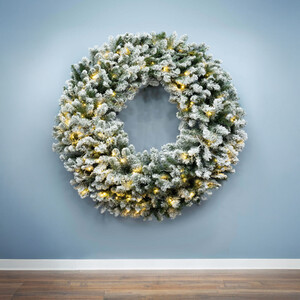 Pre-lit Flocked Extra Thick Arbor Vitae Wreath