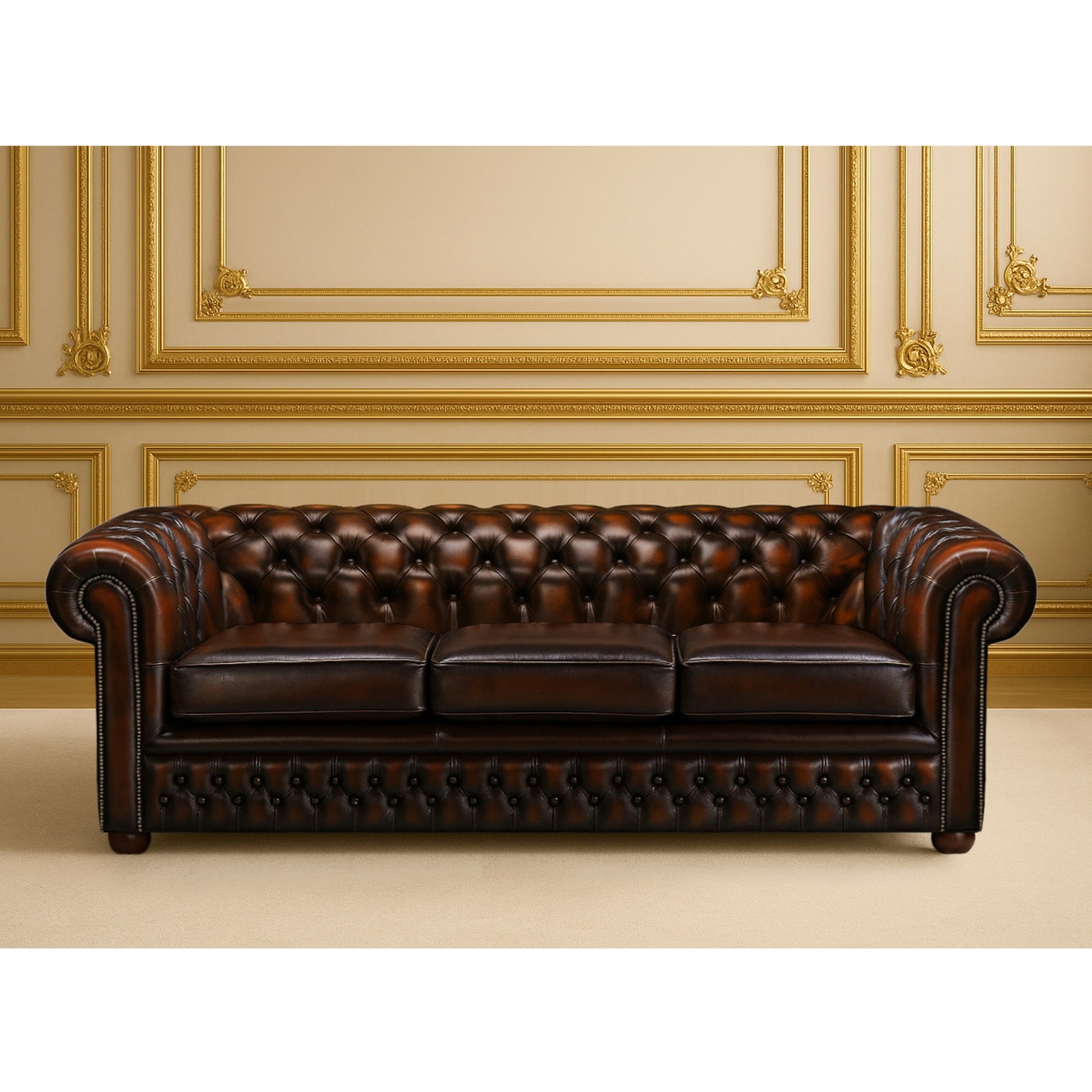 Vintage Leather Chesterfield 3 Seater Sofa Manufactured in the UK