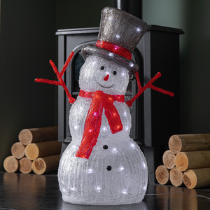 Acrylic Christmas Snowman with Top Hat and LEDs