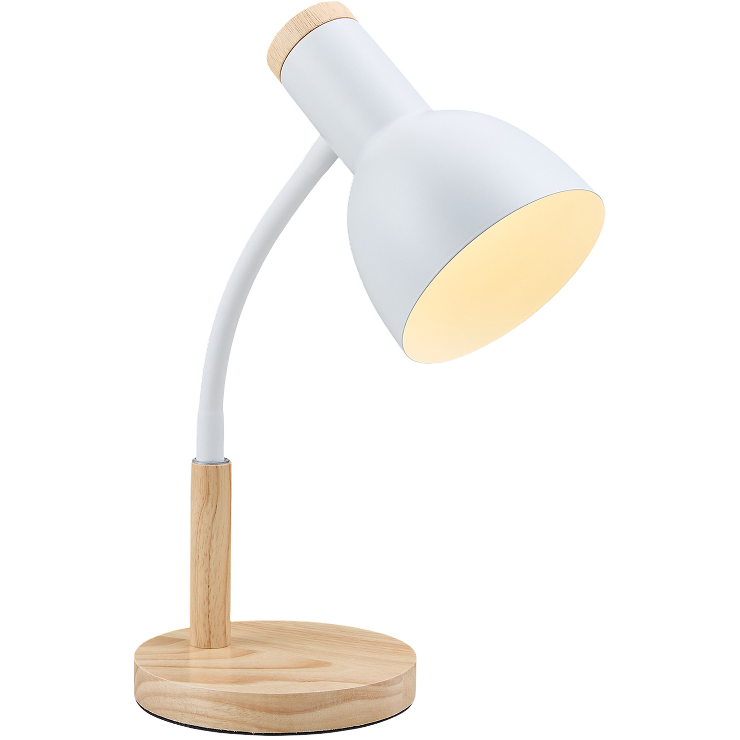 Flexible Arm Table Lamp With Wooden Base - White